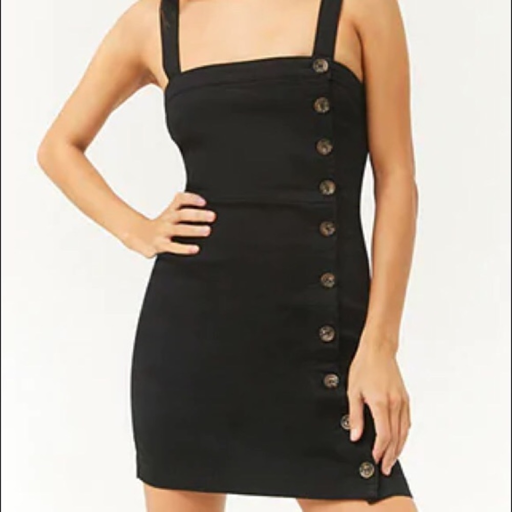 Black Overall Dress with Buttons